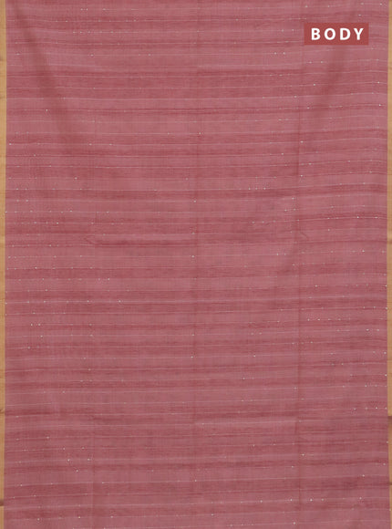 Art linen saree peach pink with allover sequence work and paithani weaving pallu