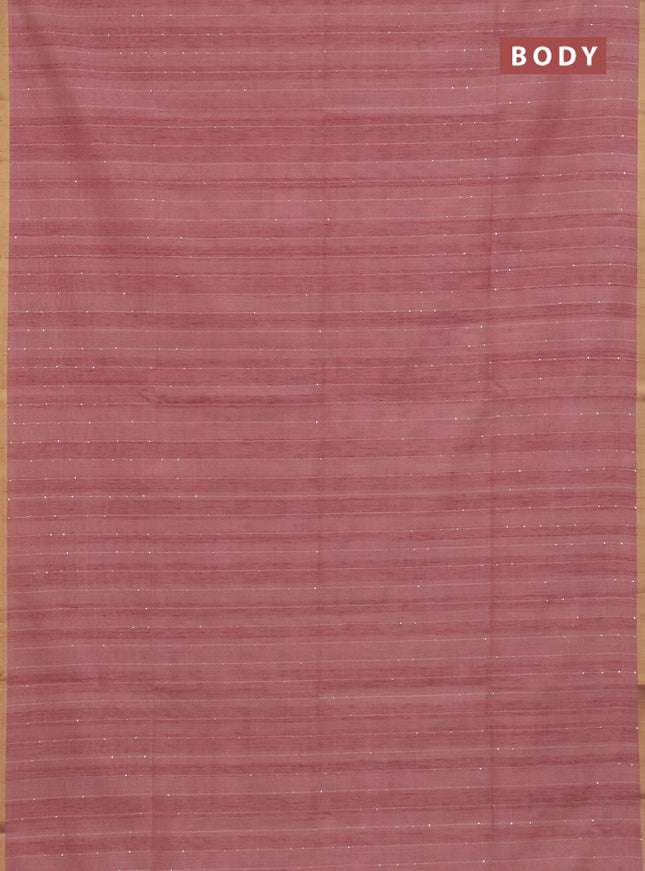 Art linen saree peach pink with allover sequence work and paithani weaving pallu