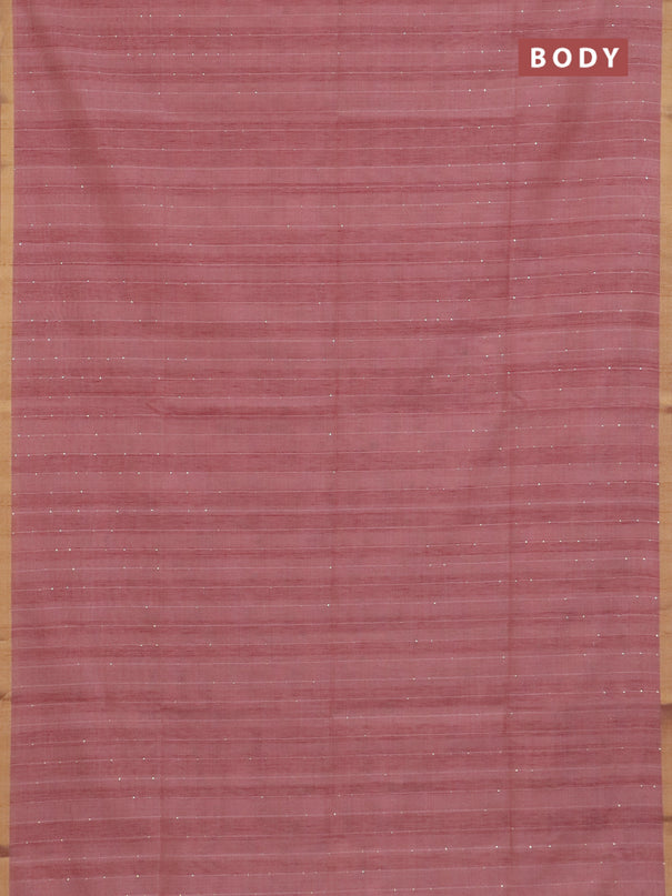 Art linen saree peach pink with allover sequence work and paithani weaving pallu
