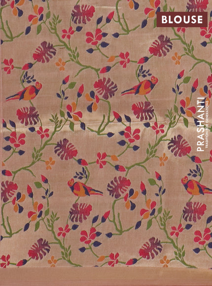 Art linen saree peach pink with allover sequence work and paithani weaving pallu
