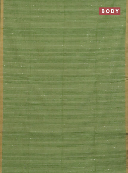 Art linen saree pista green with allover sequence work and paithani weaving pallu