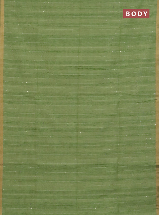 Art linen saree pista green with allover sequence work and paithani weaving pallu