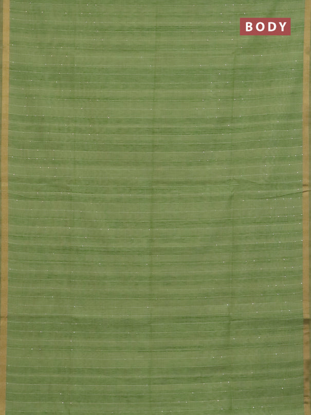 Art linen saree pista green with allover sequence work and paithani weaving pallu