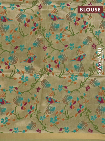Art linen saree pista green with allover sequence work and paithani weaving pallu