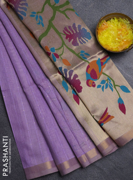 Art linen saree lavender with allover sequence work and paithani weaving pallu