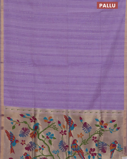 Art linen saree lavender with allover sequence work and paithani weaving pallu