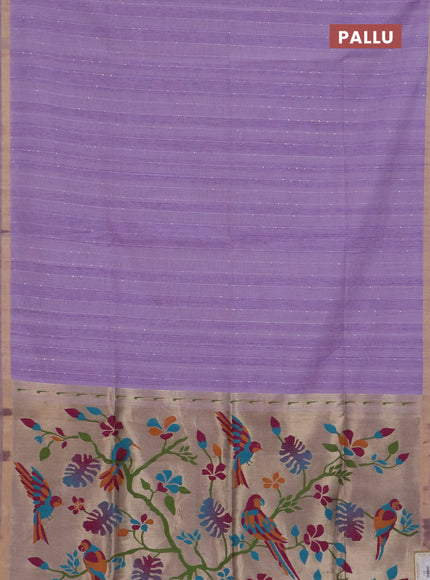Art linen saree lavender with allover sequence work and paithani weaving pallu