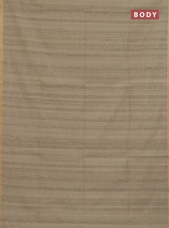 Art linen saree beige with allover sequence work and paithani weaving pallu