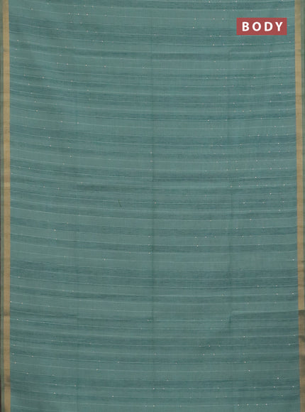 Art linen saree teal green with allover sequence work and paithani weaving pallu