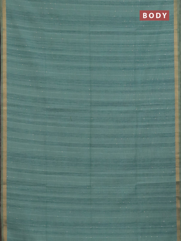 Art linen saree teal green with allover sequence work and paithani weaving pallu