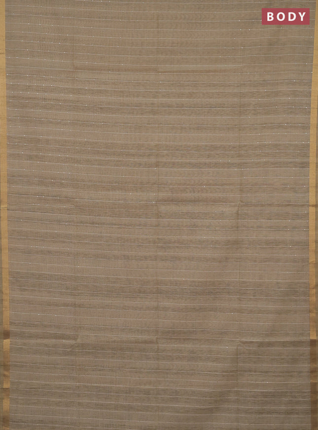Art linen saree beige with allover sequence work and paithani weaving pallu