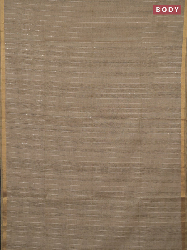 Art linen saree beige with allover sequence work and paithani weaving pallu