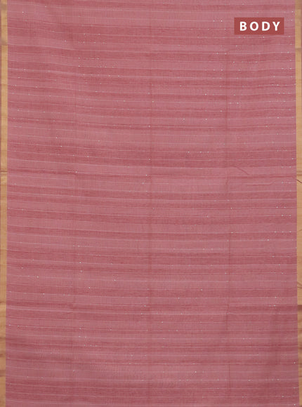 Art linen saree peach pink with allover sequence work and paithani weaving pallu