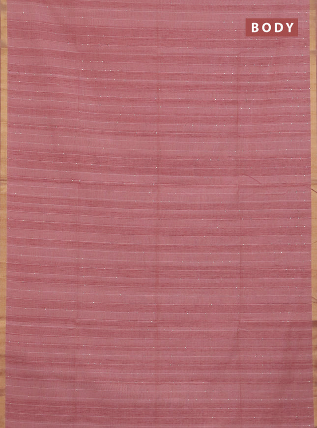 Art linen saree peach pink with allover sequence work and paithani weaving pallu