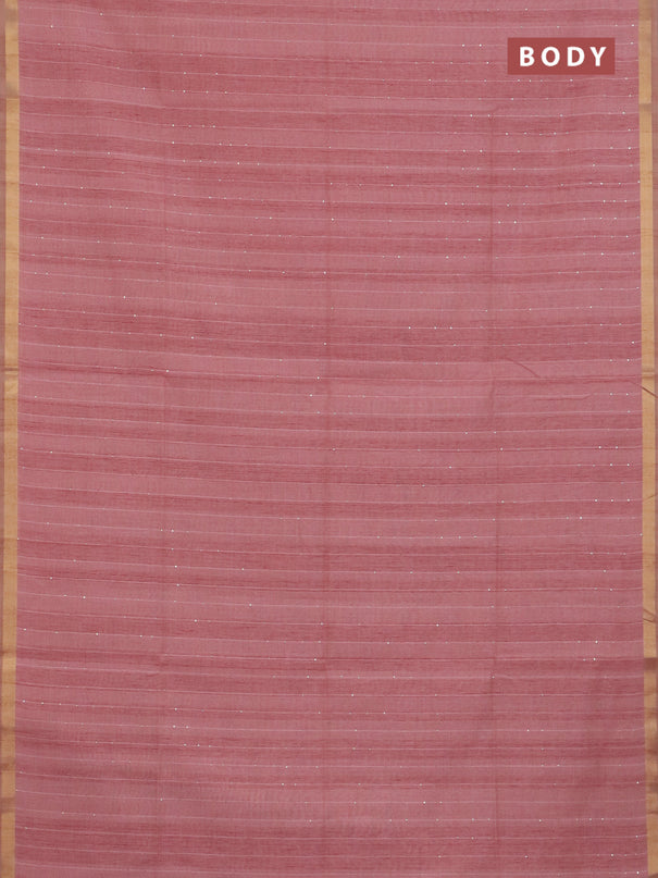 Art linen saree peach pink with allover sequence work and paithani weaving pallu
