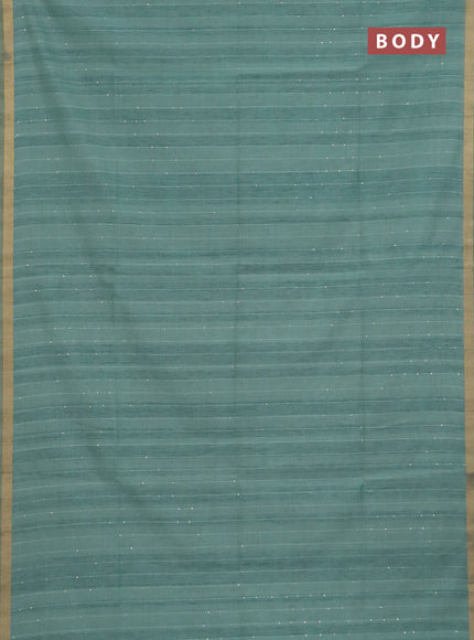 Art linen saree teal green with allover sequence work and paithani weaving pallu