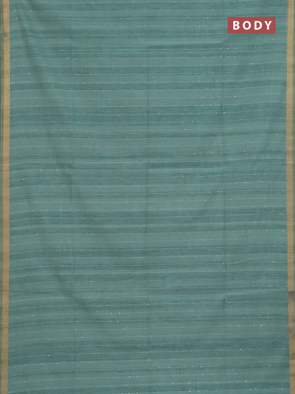 Art linen saree teal green with allover sequence work and paithani weaving pallu