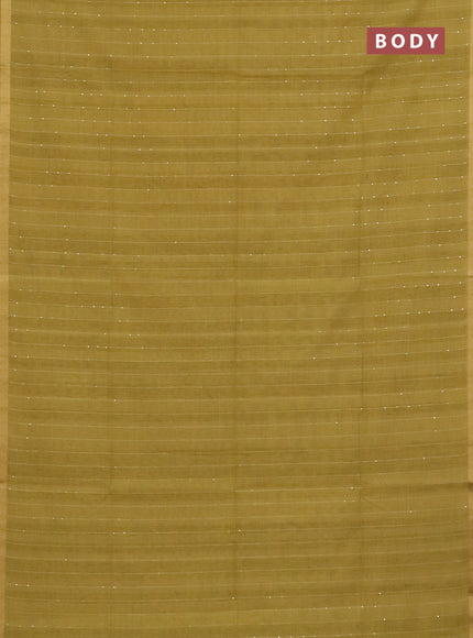 Art linen saree mustard yellow with allover sequence work and paithani weaving pallu
