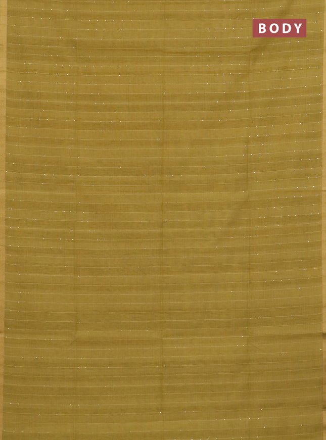 Art linen saree mustard yellow with allover sequence work and paithani weaving pallu