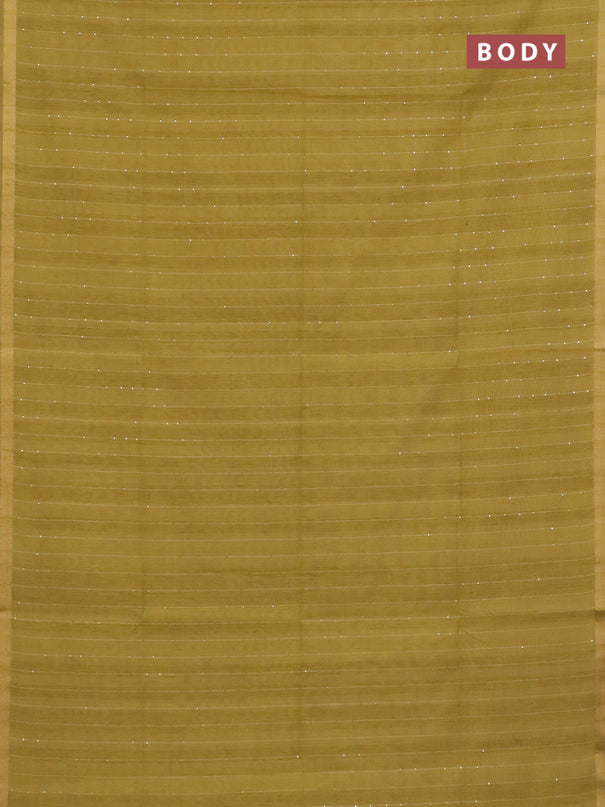 Art linen saree mustard yellow with allover sequence work and paithani weaving pallu