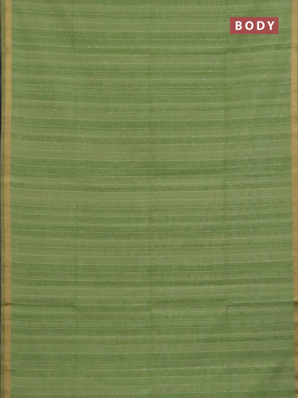 Art linen saree pista green with allover sequence work and paithani weaving pallu