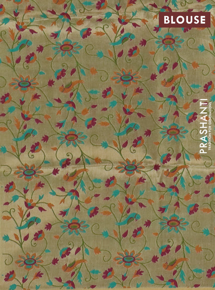 Art linen saree pista green with allover sequence work and paithani weaving pallu