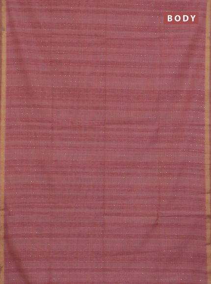 Art linen saree peach pink with allover sequence work and paithani weaving pallu