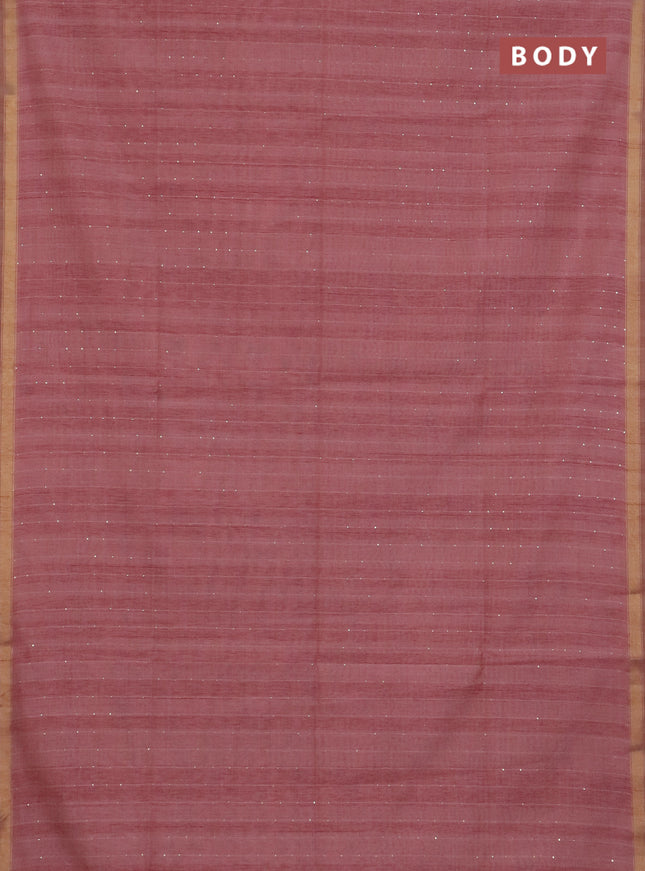 Art linen saree peach pink with allover sequence work and paithani weaving pallu