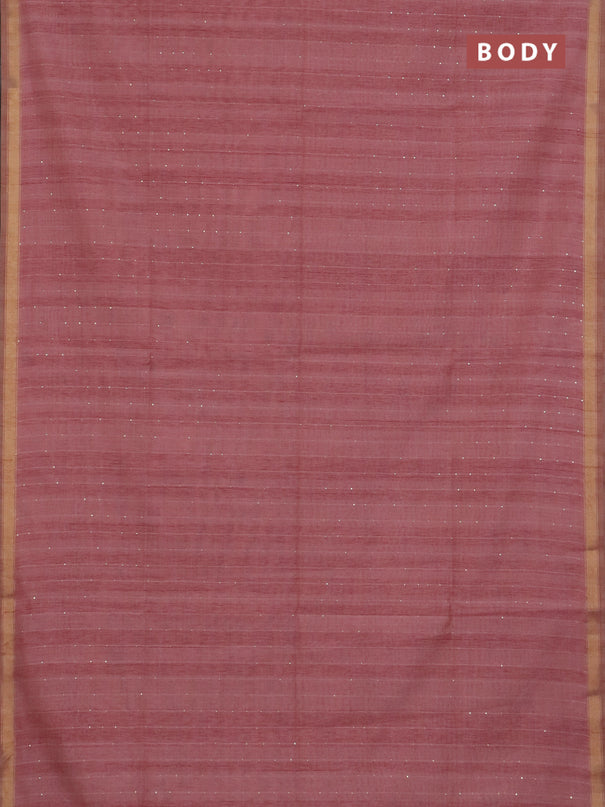 Art linen saree peach pink with allover sequence work and paithani weaving pallu