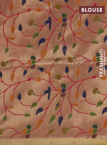 Art linen saree peach pink with allover sequence work and paithani weaving pallu