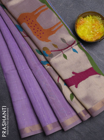 Art linen saree lavender with allover sequence work and paithani weaving pallu