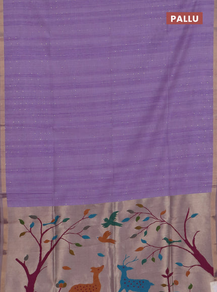 Art linen saree lavender with allover sequence work and paithani weaving pallu