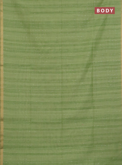 Art linen saree pista green with allover sequence work and paithani weaving pallu