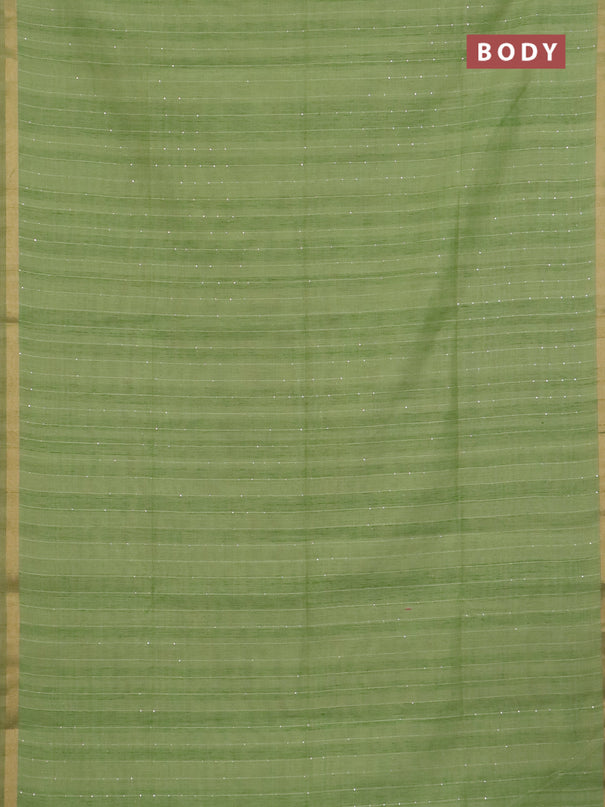 Art linen saree pista green with allover sequence work and paithani weaving pallu