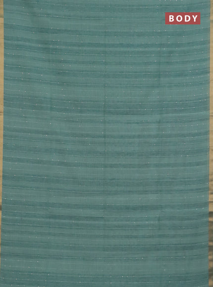 Art linen saree teal green with allover sequence work and paithani weaving pallu