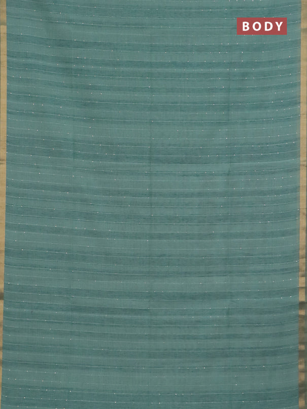 Art linen saree teal green with allover sequence work and paithani weaving pallu
