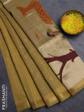 Art linen saree mustard yellow with allover sequence work and paithani weaving pallu