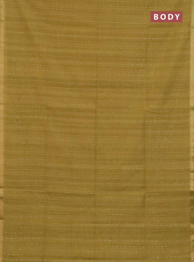 Art linen saree mustard yellow with allover sequence work and paithani weaving pallu