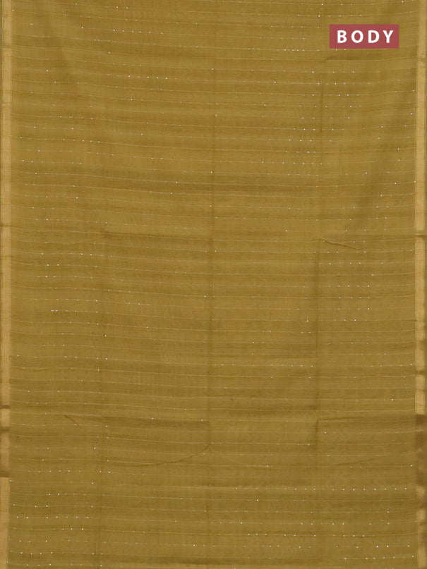 Art linen saree mustard yellow with allover sequence work and paithani weaving pallu