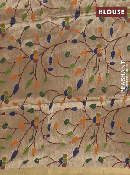 Art linen saree mustard yellow with allover sequence work and paithani weaving pallu