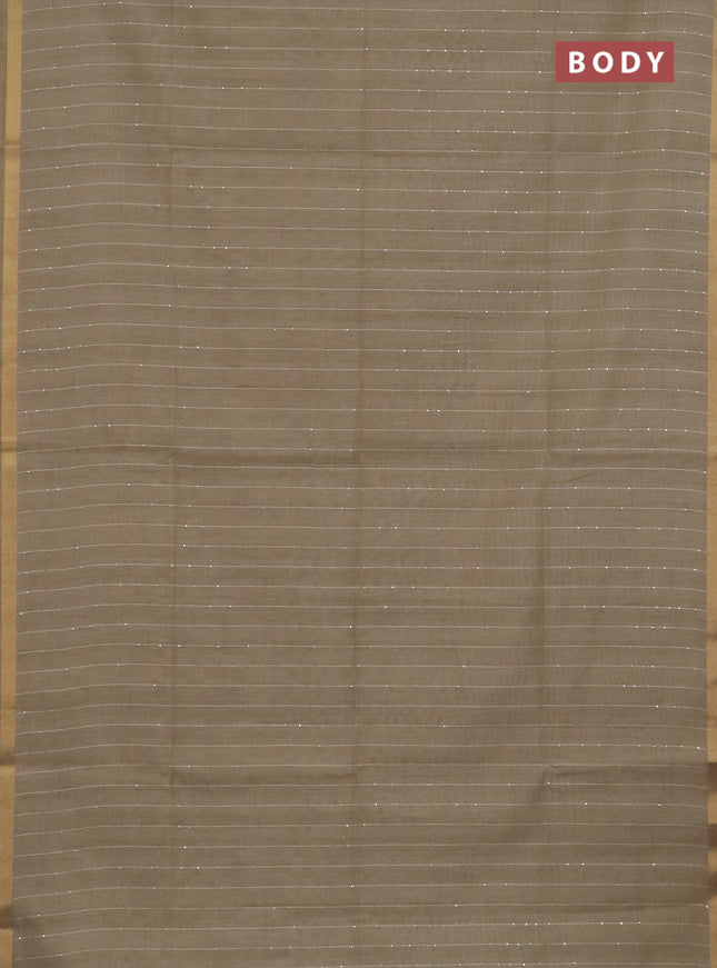 Art linen saree beige with allover sequence work and paithani weaving pallu
