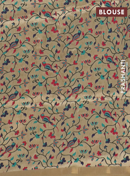 Art linen saree beige with allover sequence work and paithani weaving pallu