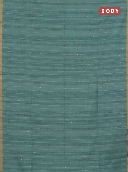 Art linen saree teal green with allover sequence work and paithani weaving pallu