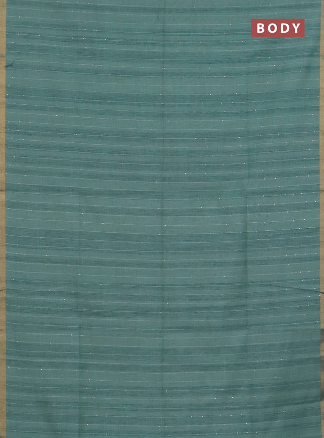 Art linen saree teal green with allover sequence work and paithani weaving pallu
