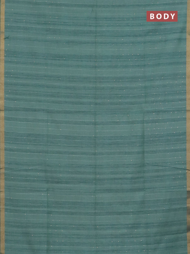 Art linen saree teal green with allover sequence work and paithani weaving pallu
