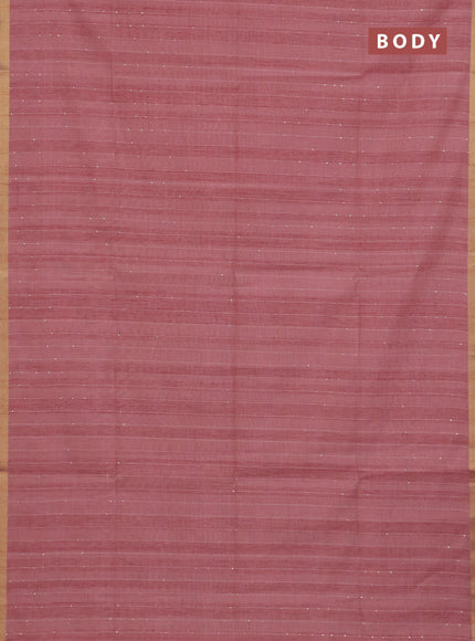 Art linen saree peach pink with allover sequence work and paithani weaving pallu