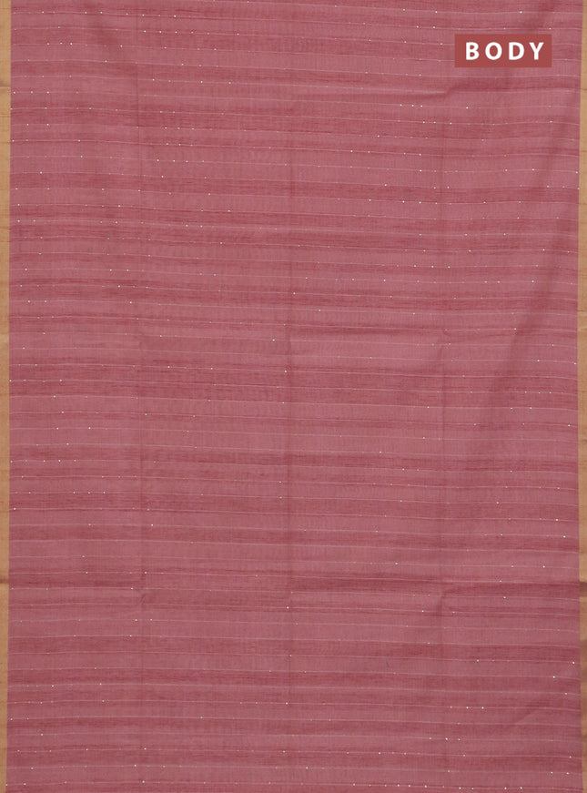 Art linen saree peach pink with allover sequence work and paithani weaving pallu