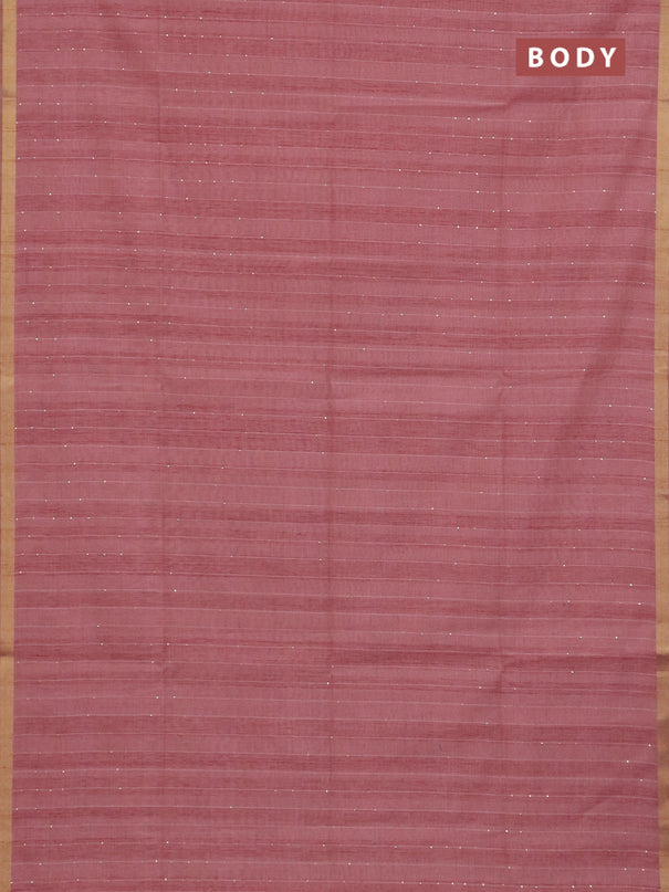 Art linen saree peach pink with allover sequence work and paithani weaving pallu