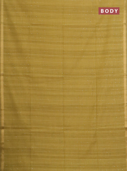 Art linen saree mustard yellow with allover sequence work and paithani weaving pallu