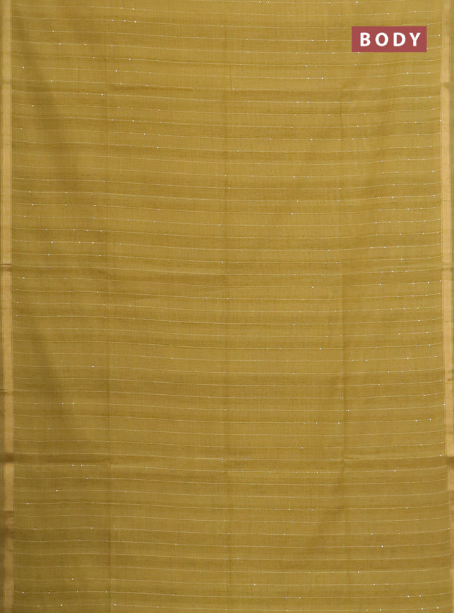 Art linen saree mustard yellow with allover sequence work and paithani weaving pallu